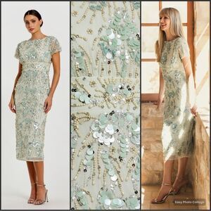 MAC DUGGAL 94150 Green Embellished Mesh Fitted Cap Sleeve Cocktail Dress